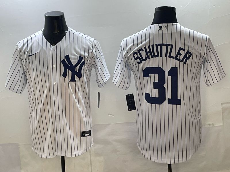 Men New York Yankees #31 Schuttler white stripe Game Nike MLB 2025 Jersey 001
